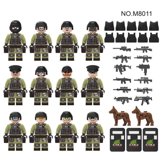 Cross-border wholesale M8011 green anti-terrorism special police M8086 M8162 Russian army building blocks small particle toys