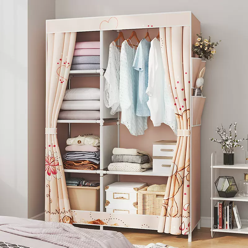 简易衣柜布衣柜简约现代单人宿舍组装收纳柜子出租房布艺小挂衣橱