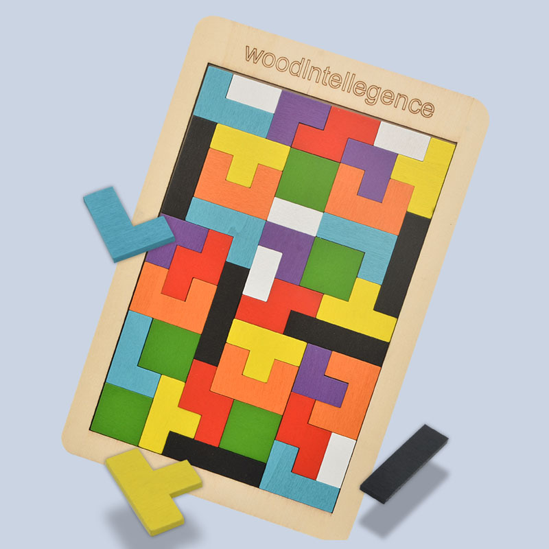 Bloques de construcción de Tetris clásicos de madera para niños bebé educación temprana diversión educativa bloques de construcción juguete rompecabezas de madera