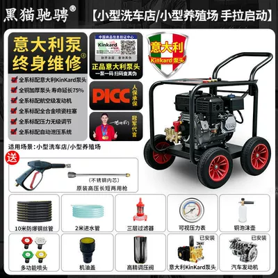 Black Cat Diesel Gasoline High-Pressure Car Washer High-Power Cleaning Machine Commercial Mobile Industrial Grade Water Gun Pump (Car washing machine) - small-car-washsmall-farm-italian-brand-pump-head-gasoline-powered-10m-steel-wire-hose-hand-start