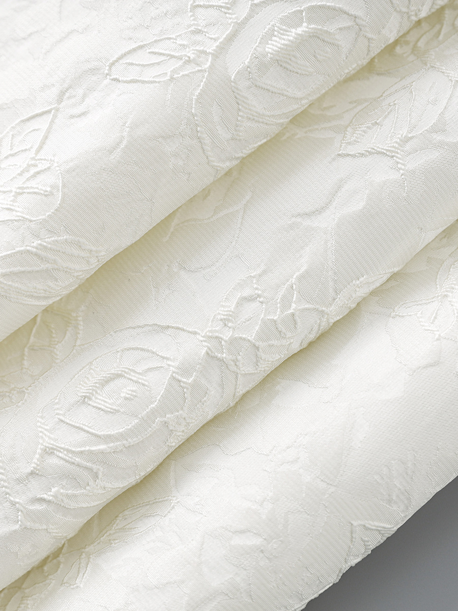 Váy liền tay phồng cổ vuông jacquard nổi họa tiết ngọc trai phong cách tiểu thư — Màu be