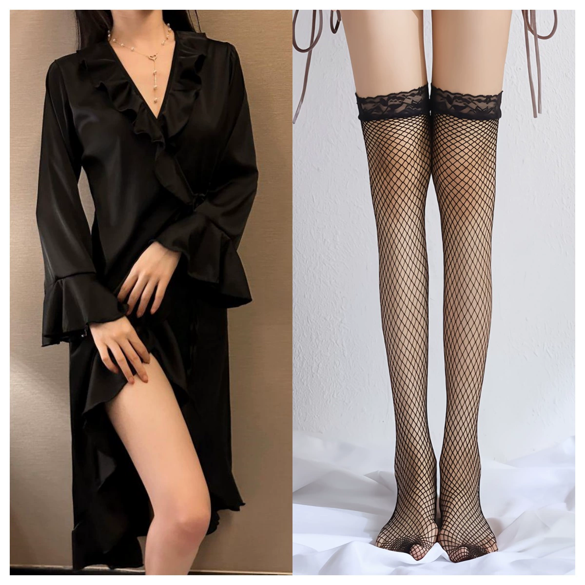 Шелковистый пеньюар Sexy pijama, халат кимоно, кардиган, французский стиль, V-образный вырез
