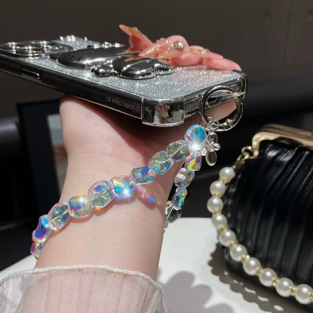 Nuevo estilo ins viento de lujo ligero checo cristal piedra teléfono móvil colgante cadena colgante todo fósforo nicho especial pulsera con cuentas cordón