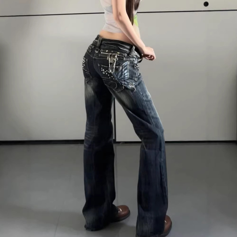 Cross-Border American High Street Heavy-Duty Butterfly Embroidery Jeans for Women Y2K Millennium Hot Girl Slim-Fit Low-Waist Flared Pants Cross-Border American High Street Heavy-Duty Butterfly Embroidery Jeans for Women Y2K Millennium Hot Girl Slim-Fit Low-Waist Flared Pants