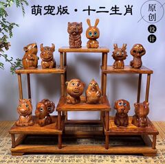 ローズウッド手彫りの12星座の象と子猫ホームオフィスデスク装飾装飾品同じスタイルで売れ筋