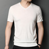 2021 summer man V-neck Pure wool Thin section Short sleeved T-shirt Youth Solid business affairs Socket Basics Cardigan