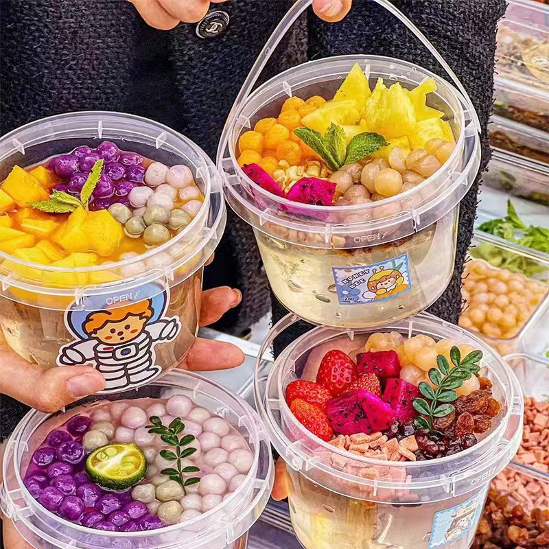 食品包装桶网红奶茶冰粉手提圆桶食品级透明桶外卖打包桶工厂批发