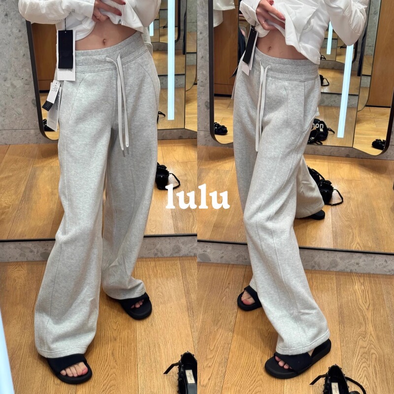 Lu's Same Style Fleece Sweatpants for Women in Autumn and Winter Scua Fleece-Lined Wide-Leg Pants High-Waisted Yoga Sports Casual Straight Pants