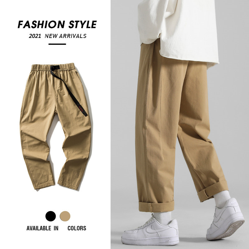 Pantalones de estilo coreano de los hombres de moda todo fósforo suelto verano delgada ropa de trabajo pantalones recortados marca de moda Pantalones casuales rectos de pierna ancha