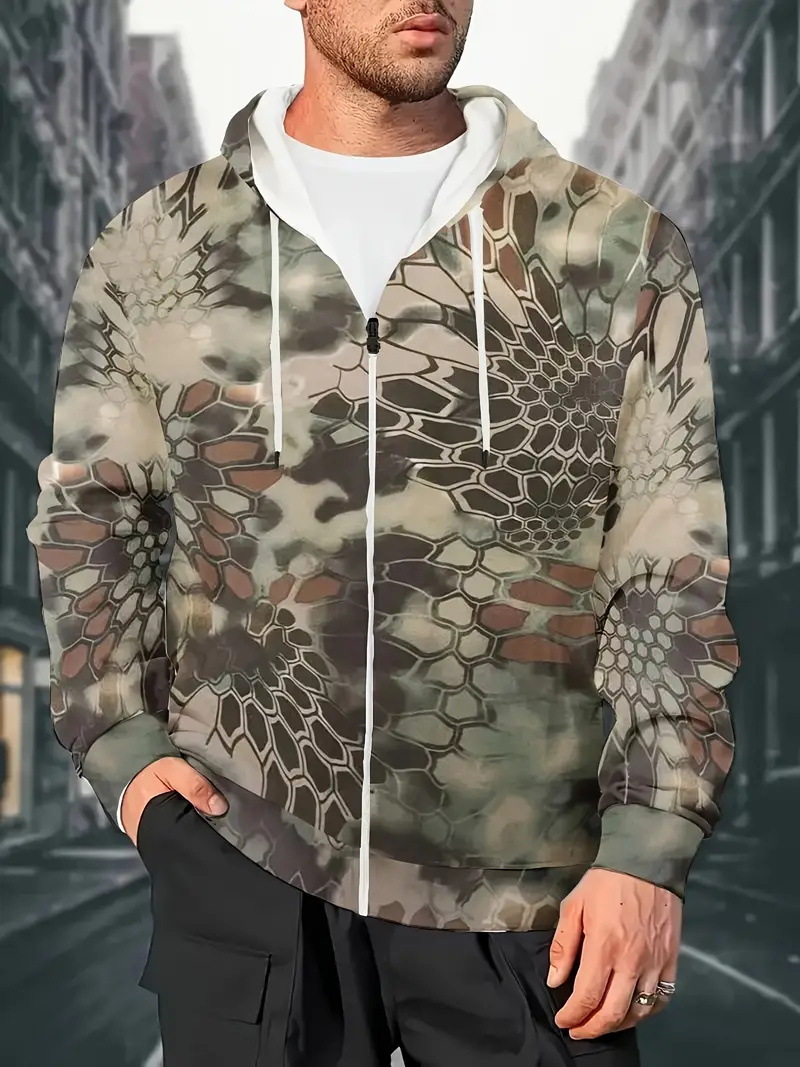 Abrigo de otoño para hombre camuflaje estampado 3D cardigan con cremallera suéter con capucha fábrica al por mayor MF08