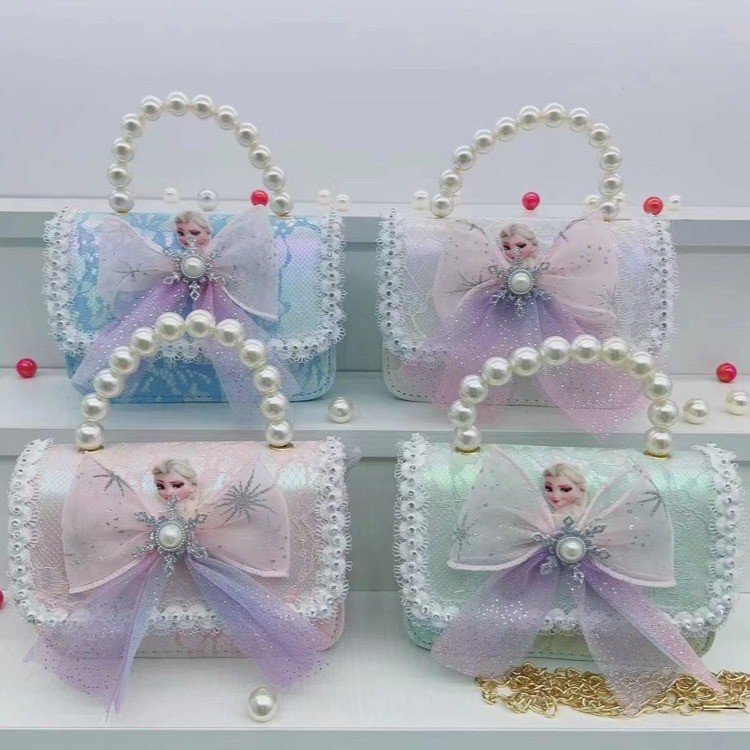 Bolsos infantiles niñas princesas niñas mochilas de hombro estilo caricatura encantador bolso de perlas de cadena