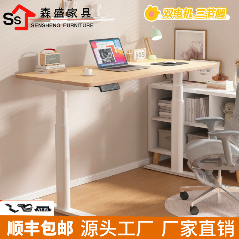 Electric Adjustable Desk with Dual Motors, Multi-Layer Board Computer Desk, Office Desk, Study Desk, Writing Desk