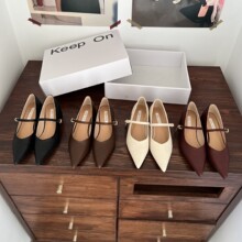 2025春秋季新款法式复古尖头单鞋温柔百搭一字带浅口通勤玛丽珍鞋