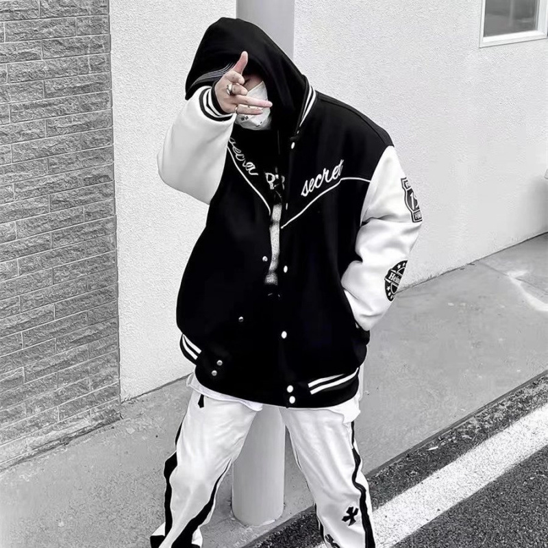 야구 유니폼 남성 겨울 아메리칸 스트리트 가을, 겨울 복고풍 녹색 퀼트 재킷 소년면 재킷