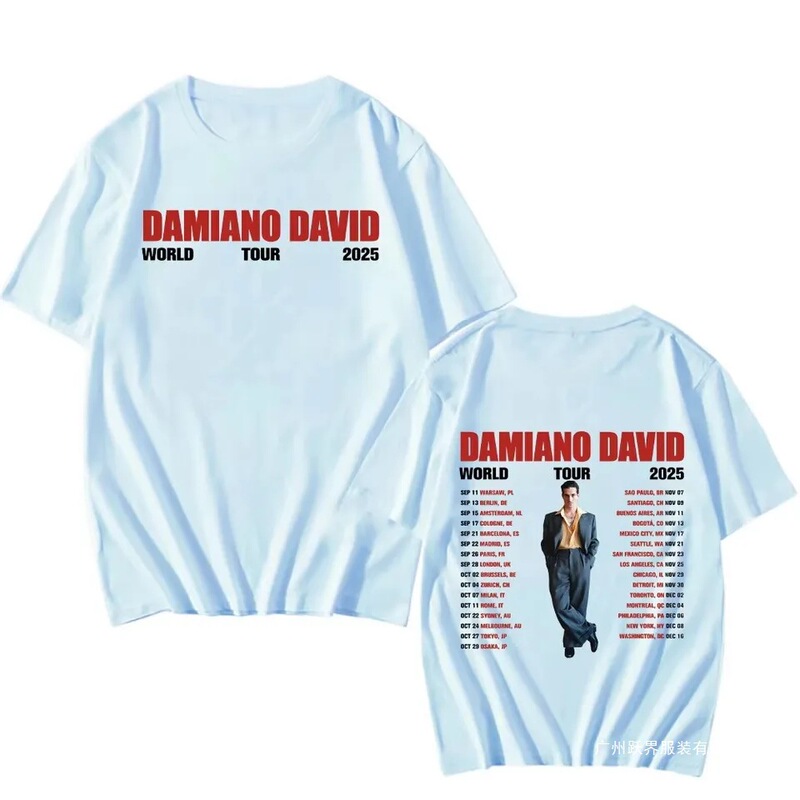 Damiano David World Tour 2025 T-Shirt New Design Men's and Women's T-Shirt High Quality Summer Short-Sleeved Top Damiano David World Tour 2025 T-Shirt New Design Men's and Women's T-Shirt High Quality Summer Short-Sleeved Top
