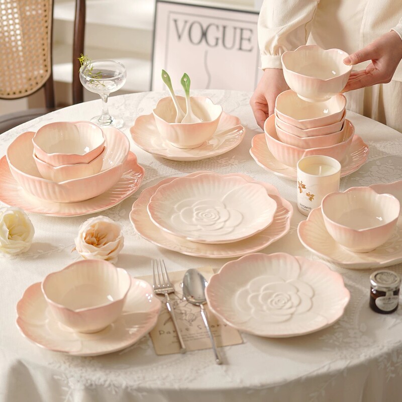 French-Style Ins Bowl and Plate Set, High-End Ceramic Tableware, Rice Bowl, Household Bowl, Plate, Soup Bowl, Noodle Bowl, Mug