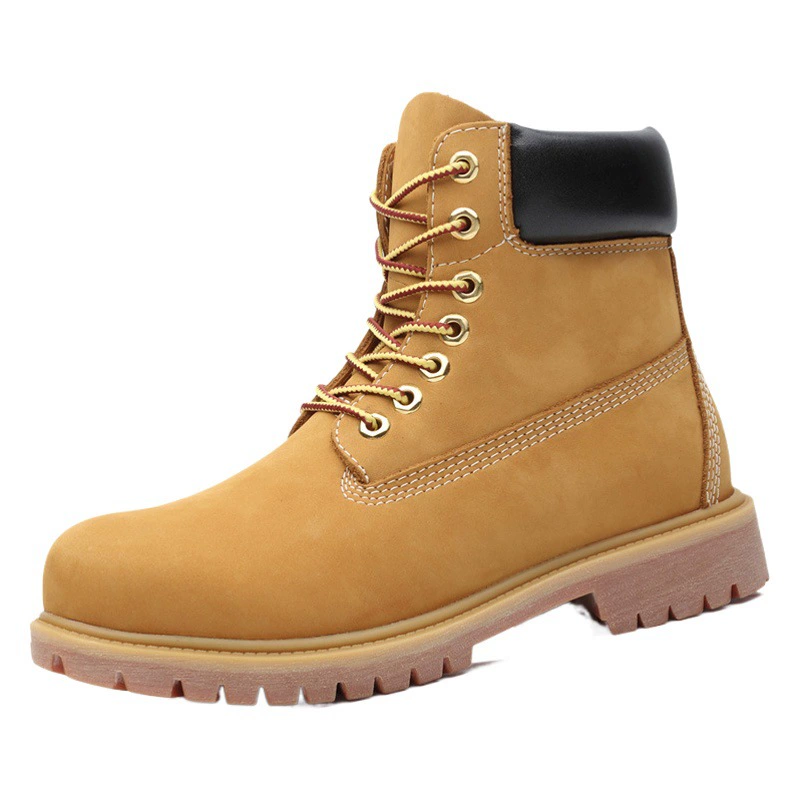 Осенне-зимняя рабочая одежда с высоким берцем, желтые ботинки, водонепроницаемые мужские и женские ботинки в одном стиле, пара обуви первого слоя из воловьей кожи, нескользящая обувь
