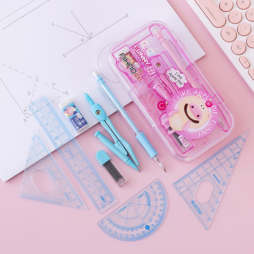 Compass set student ruler stainless steel metal practical junior high school student exam drawing and making drawing tool