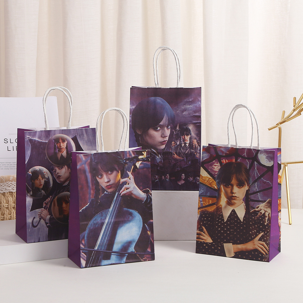 生日派对礼品袋星期三印花手提袋印花礼物包装袋牛皮纸纸袋现货