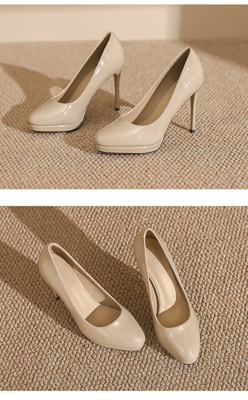 Giày cao gót nữ mũi nhọn gót 12 cm đế chống thấm nước — Màu nude-12cm chi tiết 13