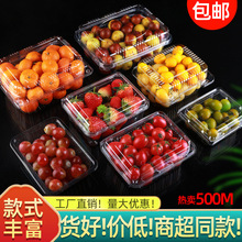 一次性水果盒带盖塑料透明一斤装包装盒草莓葡萄果蔬500克打包盒