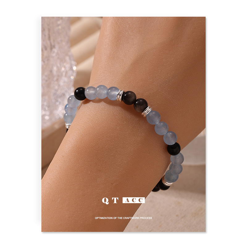 Nuevo estilo chino de vacaciones al mar primavera y verano pequeña fresca imitación de anabavia obsidiana piedra natural pulsera de cuentas pulsera mujer