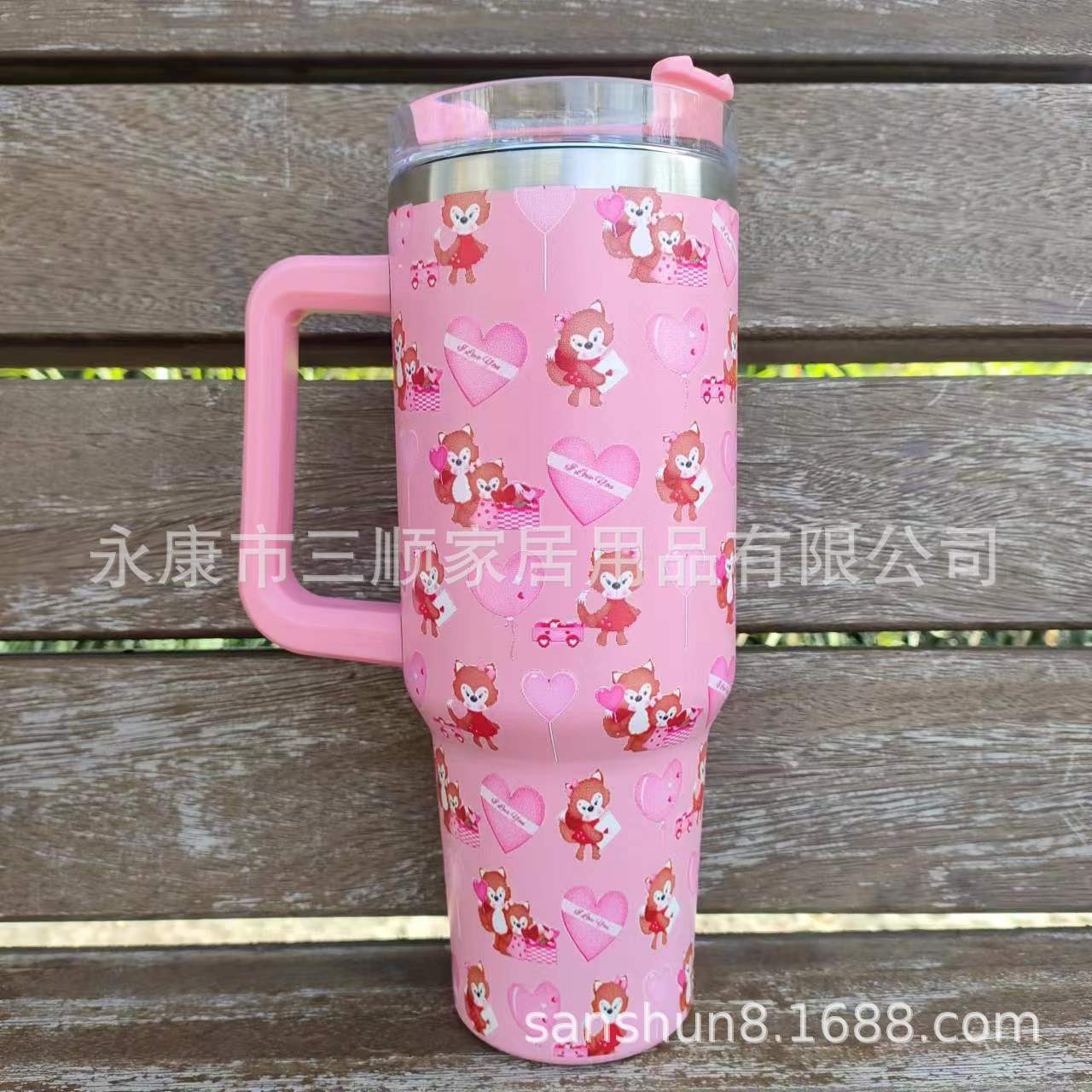 Nueva doble capa de vacío de acero inoxidable de gran capacidad de 40oz Día de San Valentín hombres y mujeres pareja taza de vacío mango taza de coche