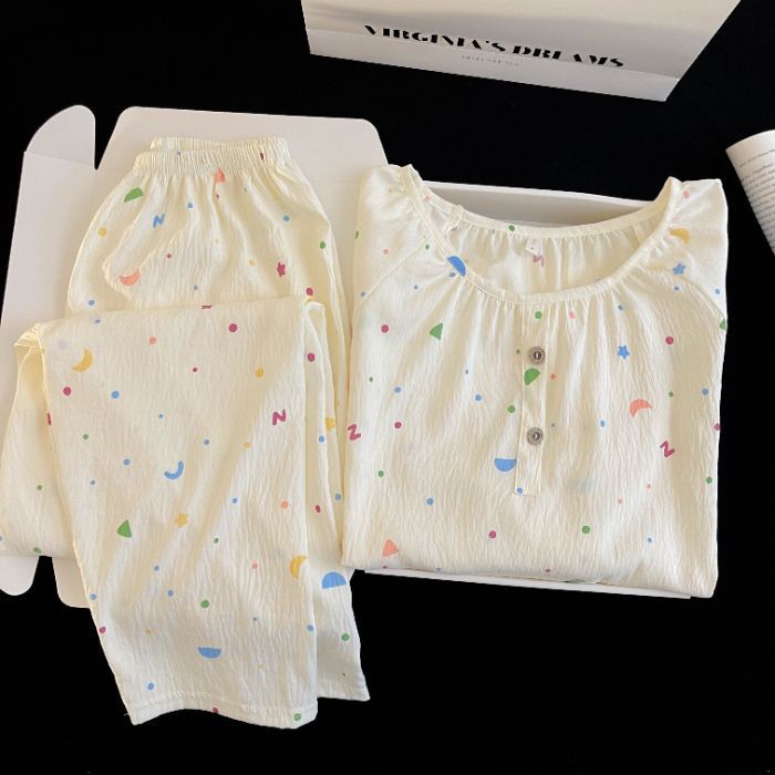 Pijamas de algodón nubes al por mayor transfronterizos de mangas largas dulces de dibujos animados collar redondo se puede usar con ropa de casa de primavera y otoño