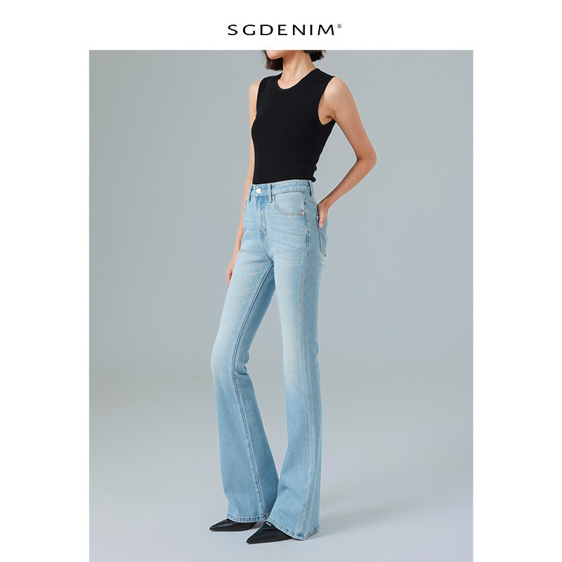 Light Blue Flared Jeans for Women, High-Waisted, Four-Way Stretch, Butt-Lifting, Slimming, Size 26, Spring New Versatile Style Light Blue Flared Jeans for Women, High-Waisted, Four-Way Stretch, Butt-Lifting, Slimming, Size 26, Spring New Versatile Style