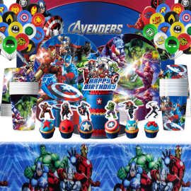 新跨境复仇者联盟主题派对用品漫威系列餐具套装钢铁侠蜘蛛侠绿巨
