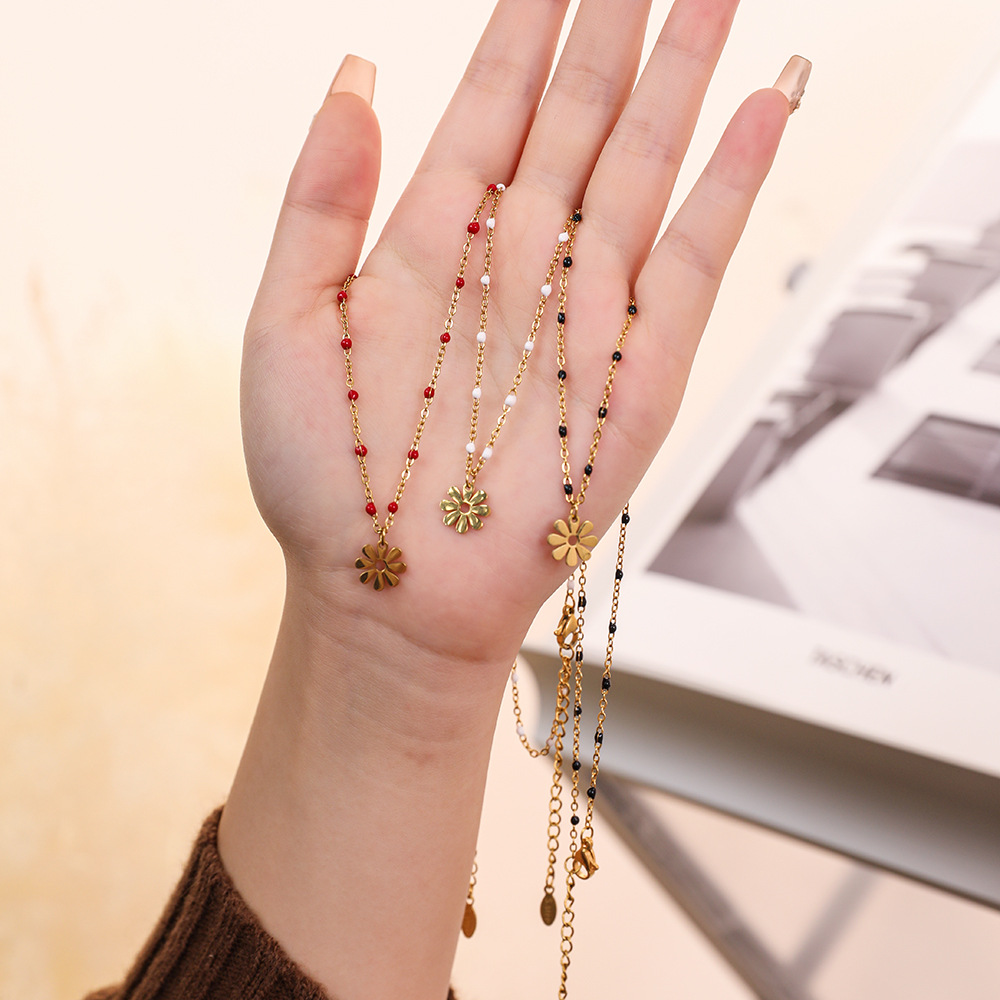 25g Weight Layered Necklaces Classification 1 Piece Quantity Holiday Occasion Stainless Steel Material Flower Pattern Women's Gender Plating Design Vacation Style Vacation Flower Stainless Steel Plating Layered Necklaces 7