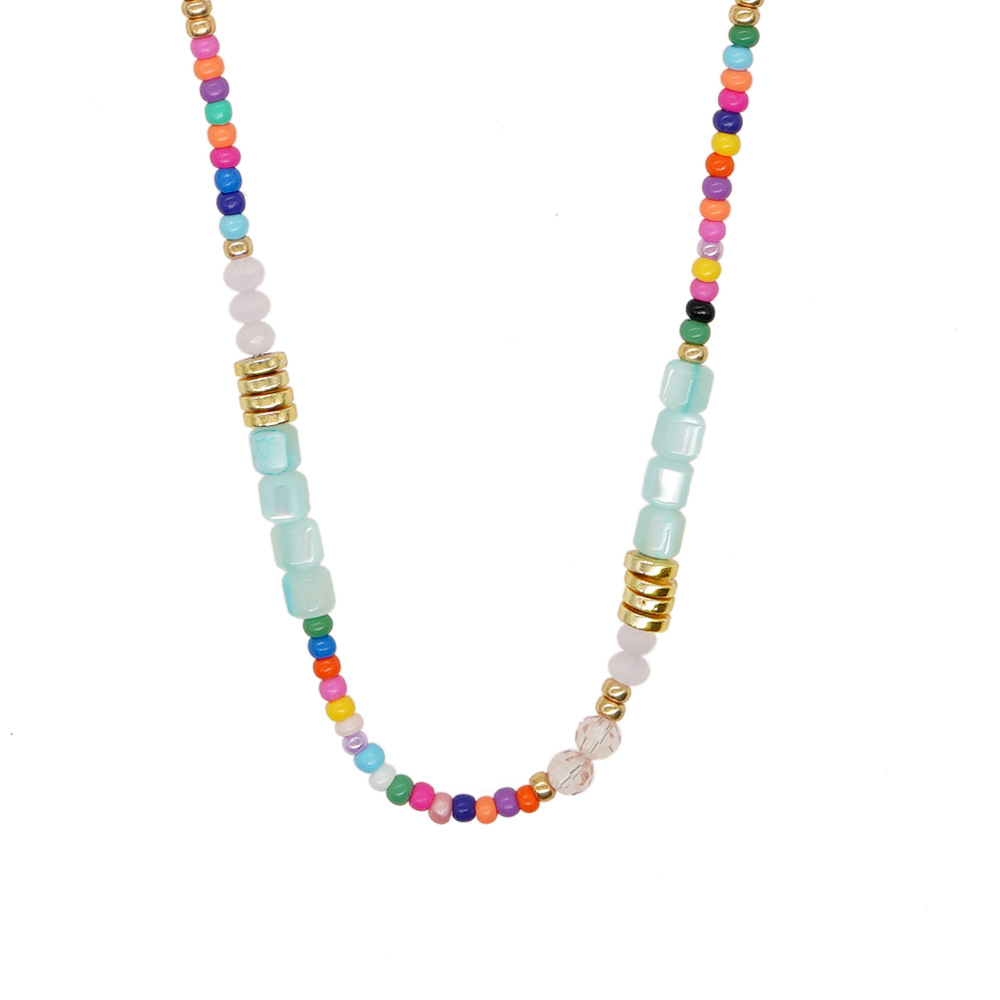 Colorful Pattern Women's Gender Bohemian Colorful Alloy Glass Seed Bead Beaded Women's Necklace