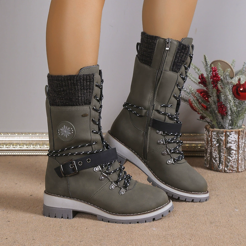 Warm winter high boots, women's lace-up with knit cuff, multi-color sizes 36–43