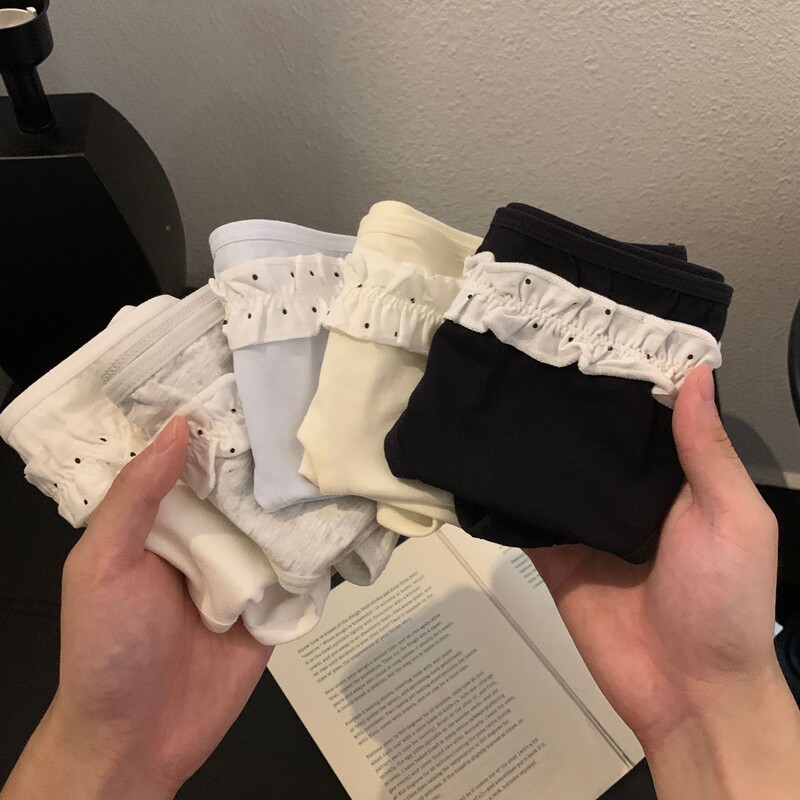 Salt-style bubble-edge women's underwear, skin-friendly, with extended crotch for comfort, cute Japanese-style mid-waist, hip-hugging, pure cotton triangle panties Salt-style bubble-edge women's underwear, skin-friendly, with extended crotch for comfort, cute Japanese-style mid-waist, hip-hugging, pure cotton triangle panties