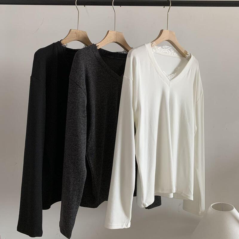 Foreign Trade Women's 2024 Autumn and Winter New Soft Waxy Skin-Friendly Nano Cashmere Lace V-Neck Long Sleeve Base Shirt Women's Top
