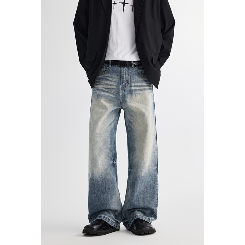 2026 Spring and Autumn Fashion New Loose Straight-Leg Jeans for Men, Vintage Washed High-End Trendy Brand Workwear Casual Long Pants