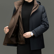 品牌獭兔毛派克服冬季男高档牛奶丝羽绒服立领拆卸帽商务休闲外套