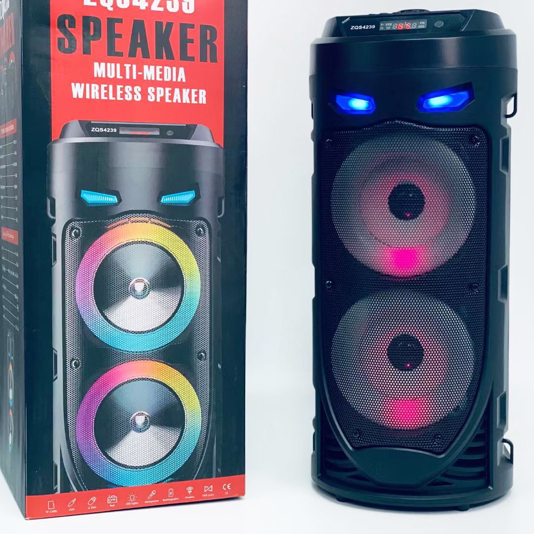 爆款4寸广场舞K歌蓝牙音响移动便携式高音质炫彩双喇叭炮筒大功率