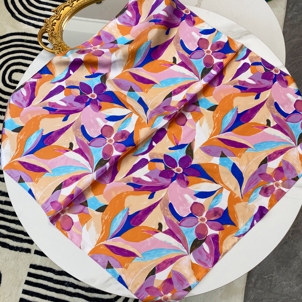 Summer Season Women's Gender Women's Sweet Flower Satin Printing Silk Scarf