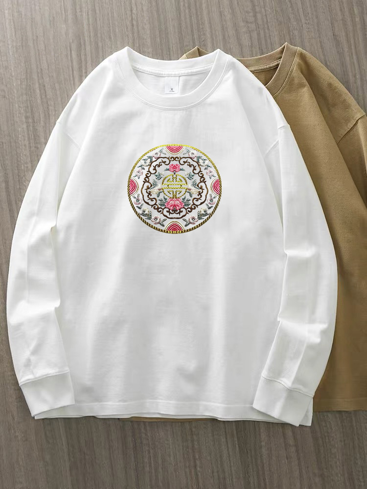 230g 100% algodón de alta gama camiseta de mujer de manga larga primavera y otoño nuevo estilo coreano camiseta de cuello redondo para mujeres