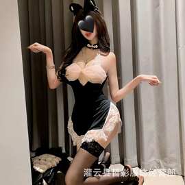 情趣内衣性感纯欲蕾丝花边法式旗袍睡裙辣妹私房约会战袍激情免脱