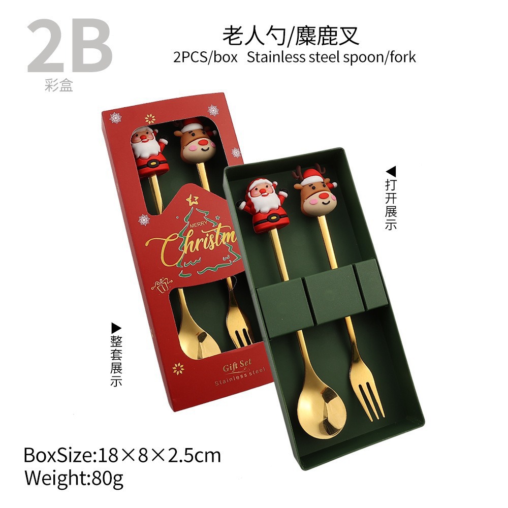 Cuchilleras de acero inoxidable transfronterizas muñecas de Navidad cucharas y tenedores juegos de regalo de café cucharas de postre horquilla de fruta pastel image 8