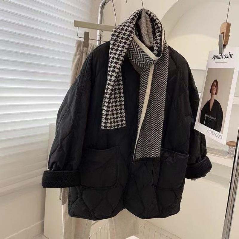 棉服2025无领轻薄新款冬季韩版拼接保暖棉衣菱格棉袄宽松时尚批发|undefined