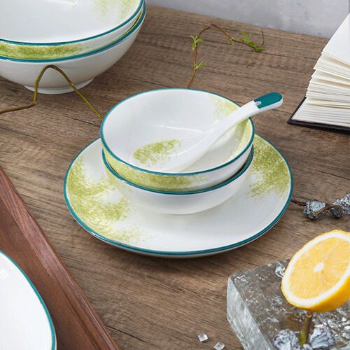 Ceramic tableware set, high-end Japanese elegant jade retro texture creative trendy dinner plate restaurant wholesale gift cross-border