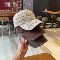 秋上新豹纹宽檐显脸小棒球帽子女街头做旧破洞百搭情侣鸭舌帽男潮