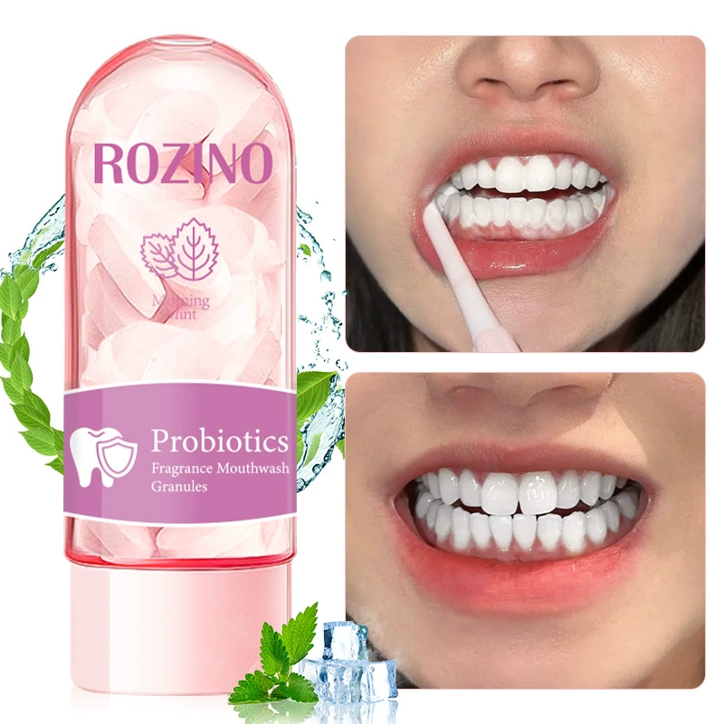 Полностью английская пробиотическая твердая зубная паста, свежее дыхание для удаления неприятного запаха изо рта, гранулы для полоскания рта, портативная зубная паста, оптовая продажа
