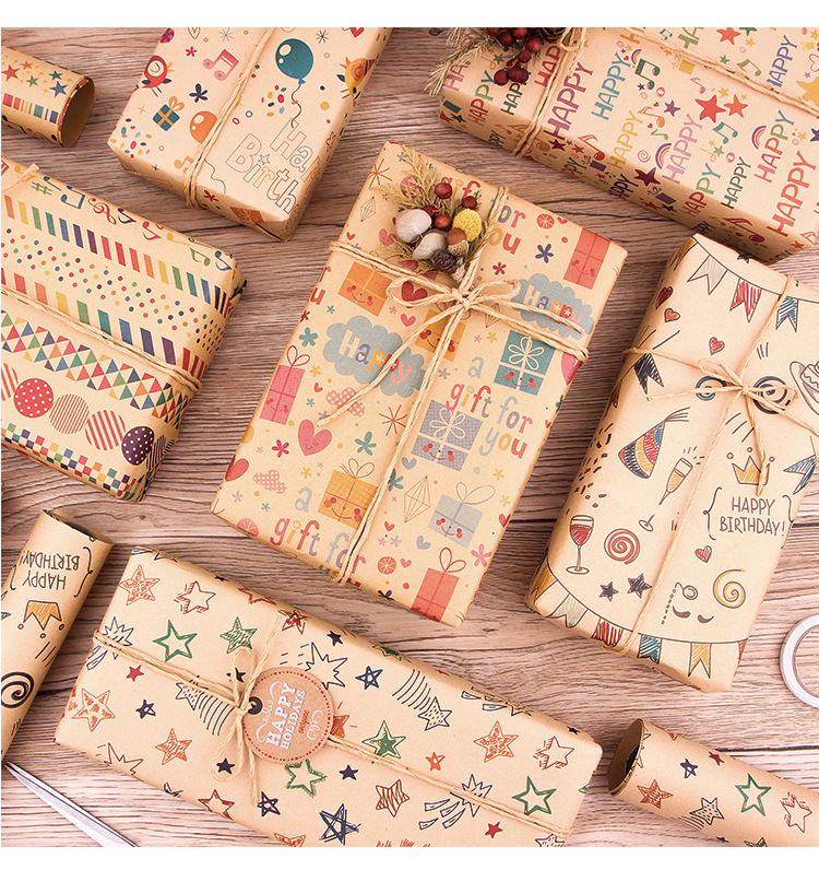 Retro Style Birthday Retro Cartoon Letter Kraft Paper Party Gift Wrapping Supplies