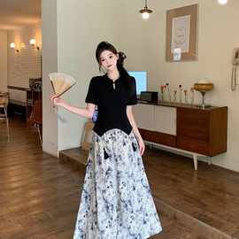 2025夏装新款胖mm大码女国潮新中式盘扣流苏短袖+阔腿裤套装22102