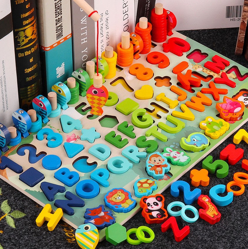 Juguetes de educación temprana para niños Tablero de números y letras siete en uno multifuncional Juego de pesca magnética de rompecabezas para bebés
