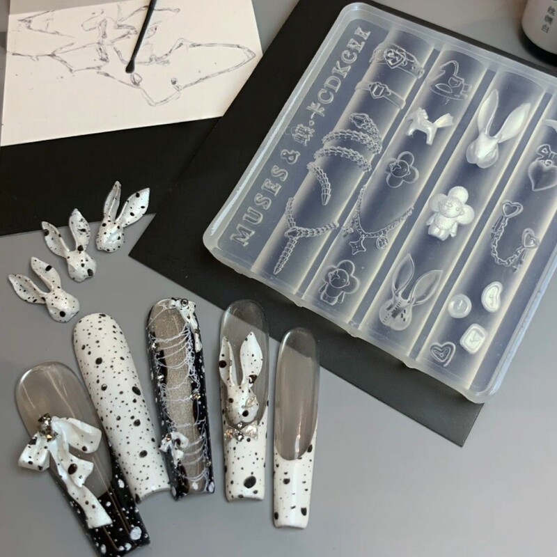 High-Transparency Silicone Bunny Nail Art Hairpin Snake Punk Rabbit Mold Creative DIY Decoration Tool
